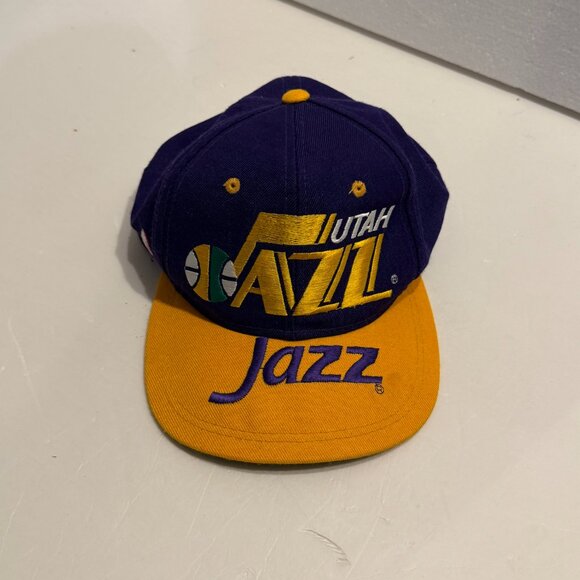 Vintage Sports Specialties Utah Jazz Snapback Hat Cap OSFA Purple Yellow RARE - Picture 1 of 9